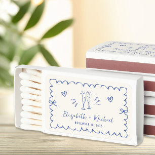Trendy Blue Wavy Frame Cream Wedding Favor Matchboxes