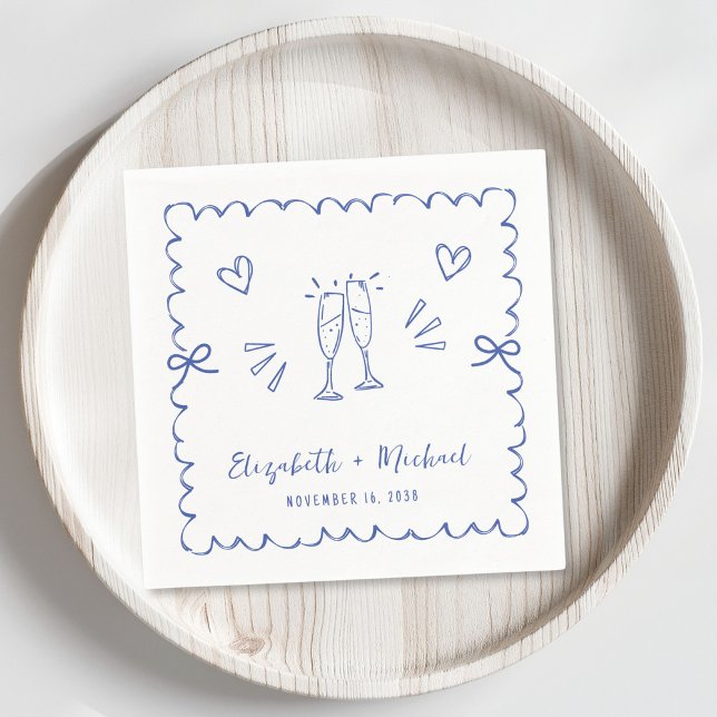 Trendy Blue Wavy Frame Wedding Napkins (Creator Uploaded)