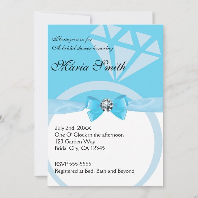 Trendy Blue Wedding Bridal Shower Invitation (Front)