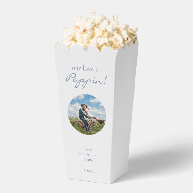 Trendy Blue & White Floral Daisy Photo Wedding  Favor Boxes (Popped)