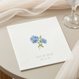 Trendy Blue White Floral Hydrangea Event Wedding Napkins