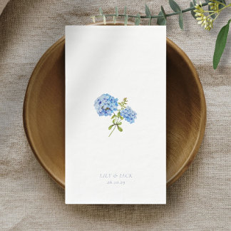 Trendy Blue White Floral Hydrangea Event Wedding  Paper Guest Towels