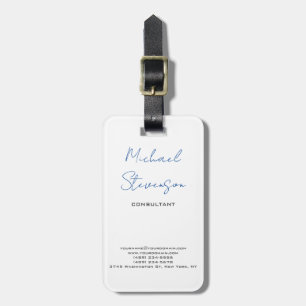 Trendy Blue White Handwritten Minimalist Luggage Tag