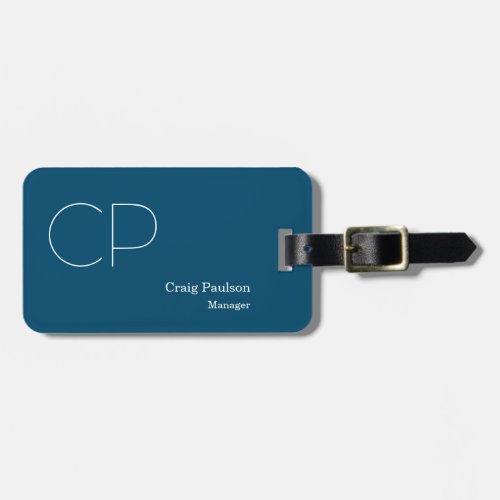 Trendy Blue White Minimalist Modern Monogram Luggage Tag