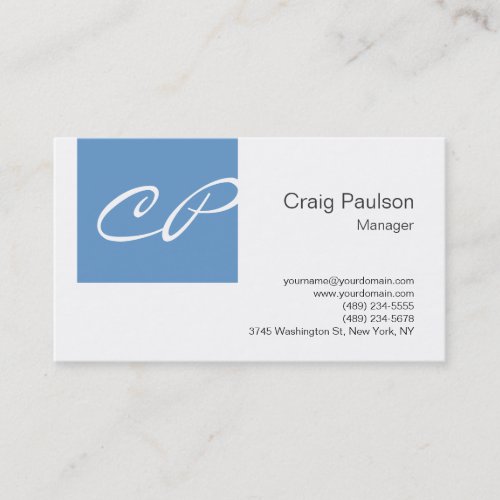 Trendy Blue White Modern Monogram Business Card