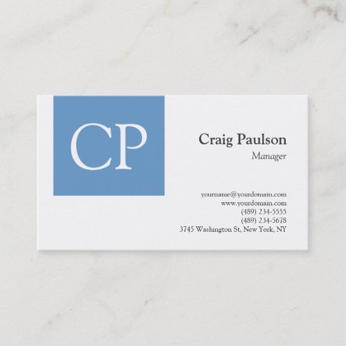 Trendy Blue White Modern Monogram Business Card