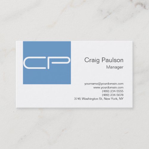 Trendy Blue White Modern Monogram Business Card