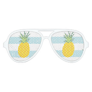Trendy Blue White Stripes Pineapple Pattern Aviator Sunglasses