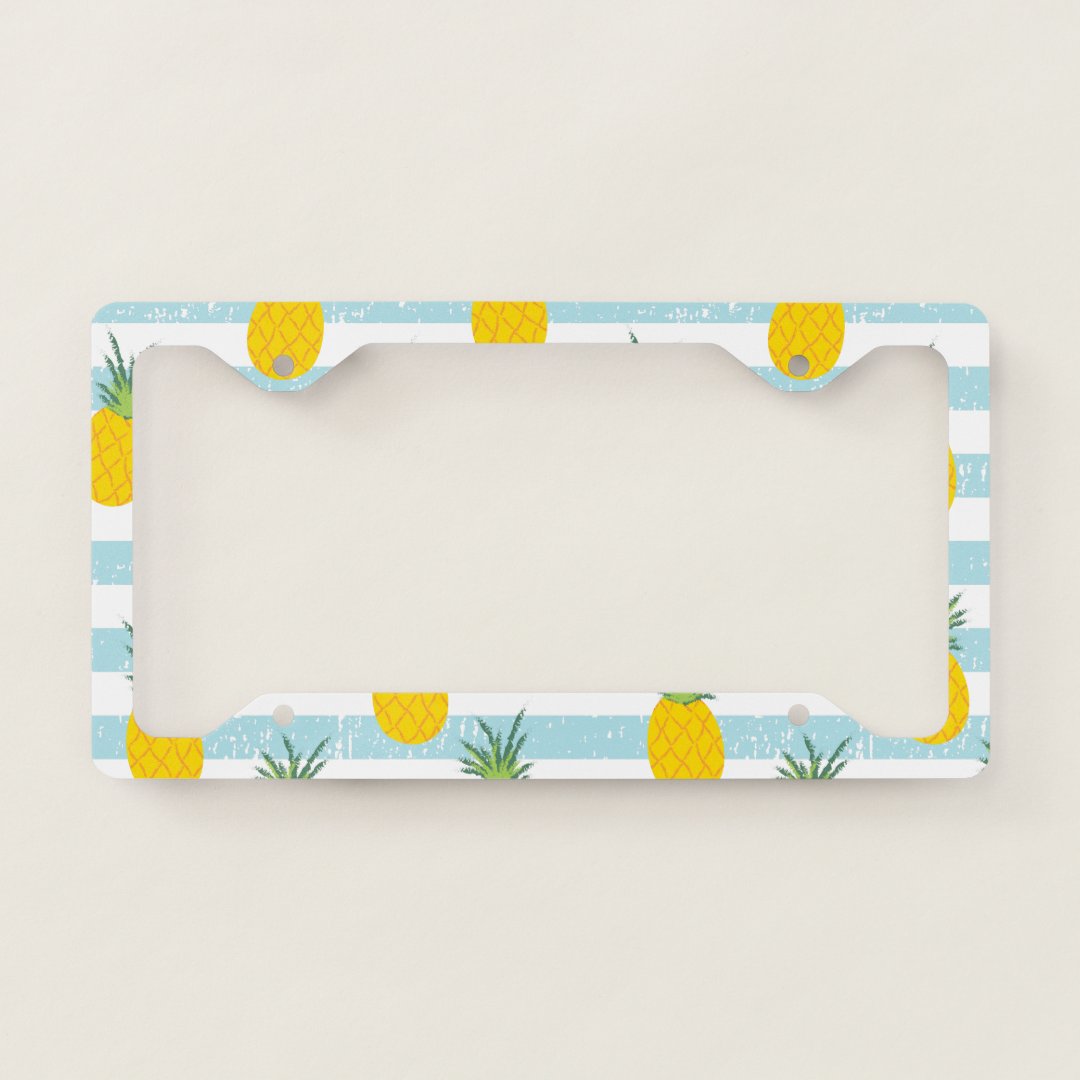Trendy Blue White Stripes Pineapple Pattern License Plate Frame Zazzle