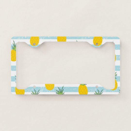 Trendy Blue White Stripes Pineapple Pattern License Plate Frame ...