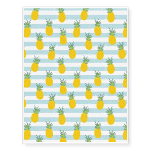 Trendy Blue White Stripes Pineapple Pattern Temporary Tattoos