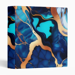 Trendy Blue yellow Gold faux marble 3 Ring Binder