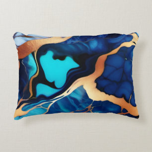 Trendy Blue yellow Gold faux marble Accent Pillow