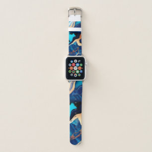Trendy Blue yellow Gold faux marble Apple Watch Band