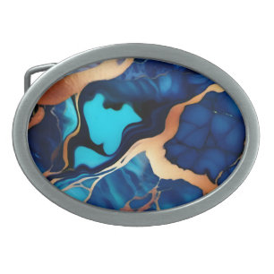 Trendy Blue yellow Gold faux marble Belt Buckle