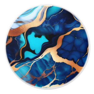 Trendy Blue yellow Gold faux marble  Ceramic Knob