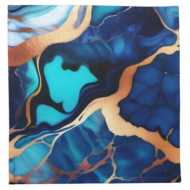 Trendy Blue yellow Gold faux marble Cloth Napkin (Front)
