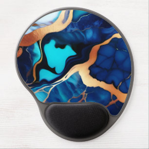 Trendy Blue yellow Gold faux marble Gel Mouse Pad