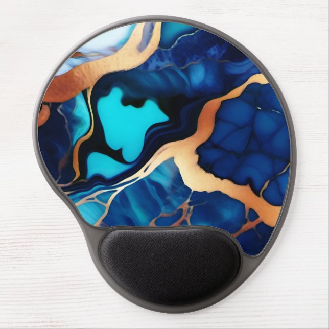 Trendy Blue yellow Gold faux marble Gel Mouse Pad (Front)
