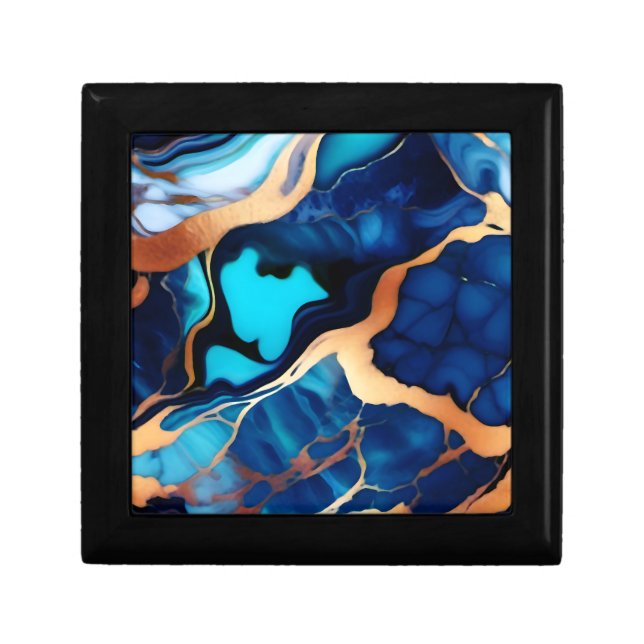 Trendy Blue yellow Gold faux marble  Gift Box (Front)