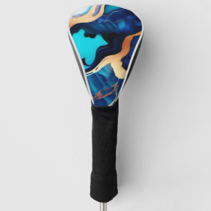 Trendy Blue yellow Gold faux marble Golf Head Cover