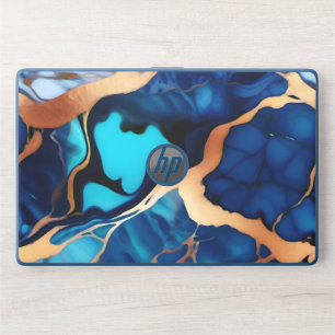 Trendy Blue yellow Gold faux marble HP Laptop Skin