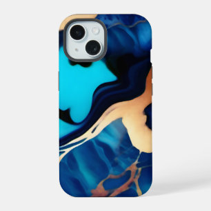 Trendy Blue yellow Gold faux marble iPhone 15 Case