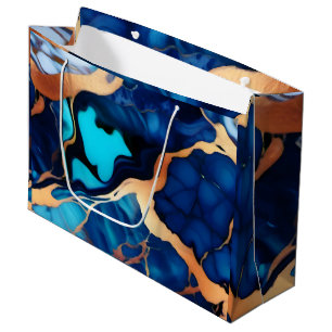Trendy Blue yellow Gold faux marble Large Gift Bag