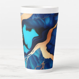 Trendy Blue yellow Gold faux marble Latte Mug