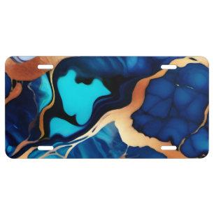 Trendy Blue yellow Gold faux marble License Plate