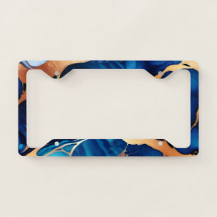 Trendy Blue yellow Gold faux marble License Plate Frame