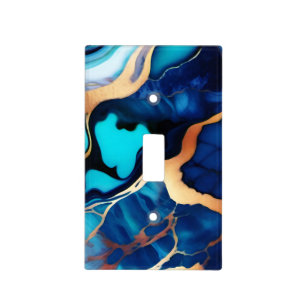 Trendy Blue yellow Gold faux marble Light Switch Cover