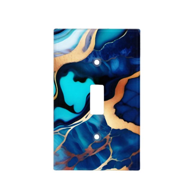 Trendy Blue yellow Gold faux marble Light Switch Cover (Front)