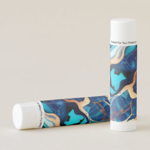 Trendy Blue yellow Gold faux marble  Lip Balm