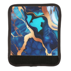 Trendy Blue yellow Gold faux marble Luggage Handle Wrap