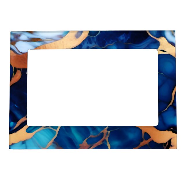 Trendy Blue yellow Gold faux marble  Magnetic Frame (Front)