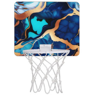 Trendy Blue yellow Gold faux marble Mini Basketball Hoop