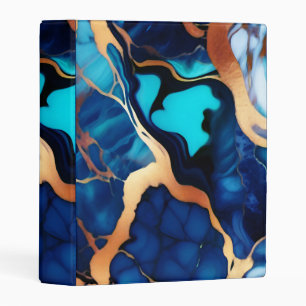 Trendy Blue yellow Gold faux marble Mini Binder