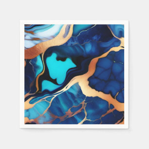 Trendy Blue yellow Gold faux marble Napkins