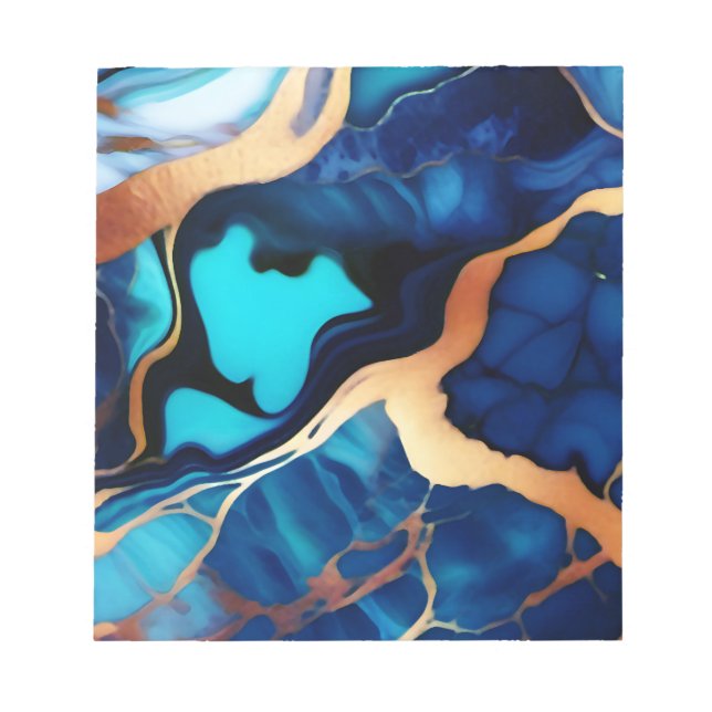 Trendy Blue yellow Gold faux marble Notepad (Front)
