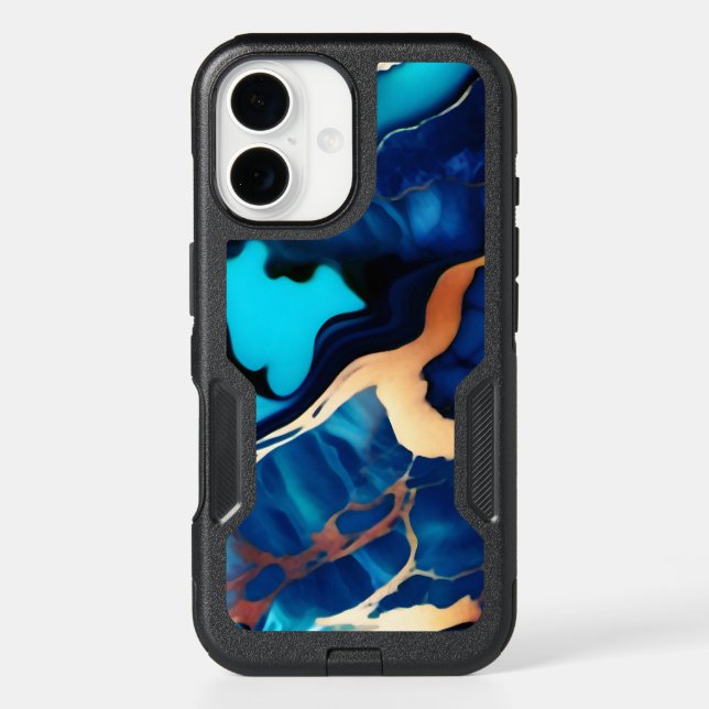 Trendy Blue yellow Gold faux marble  Otterbox iPhone Case (Back)