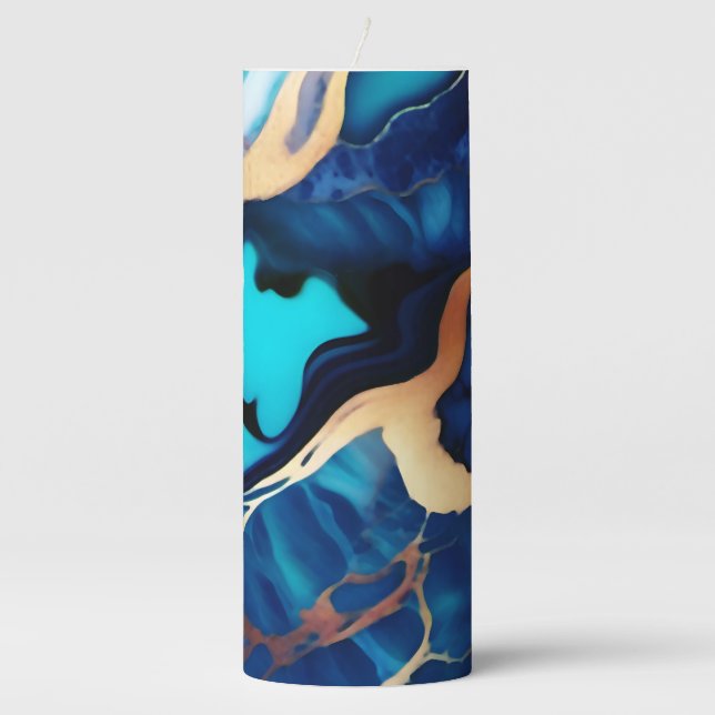 Trendy Blue yellow Gold faux marble Pillar Candle (Front)