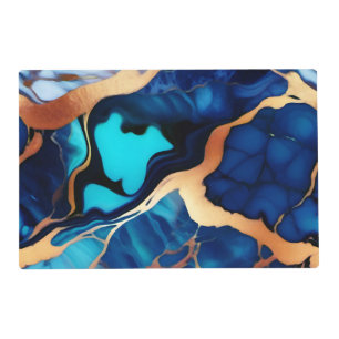 Trendy Blue yellow Gold faux marble Placemat
