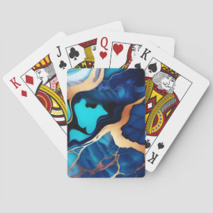 Trendy Blue yellow Gold faux marble Poker Cards