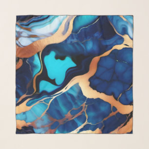 Trendy Blue yellow Gold faux marble  Scarf