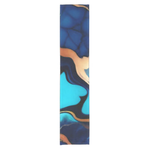 Trendy Blue yellow Gold faux marble  Short Table Runner