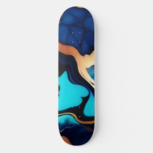 Trendy Blue yellow Gold faux marble Skateboard (Front)