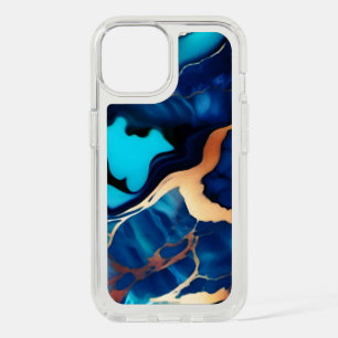 Trendy Blue yellow Gold faux marble iPhone 15 Case