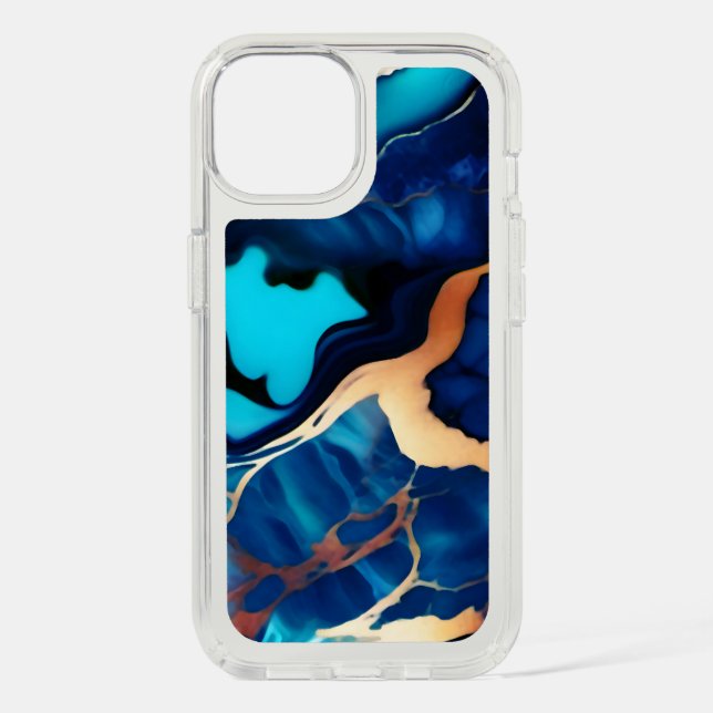 Trendy Blue yellow Gold faux marble  Speck iPhone Case (Front)