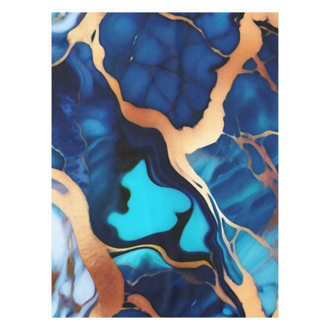 Trendy Blue yellow Gold faux marble  Tablecloth (Front)